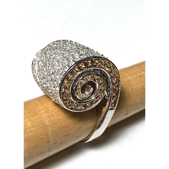 925 Sterling Silver Scroll Ring CZs Chunky Statement Size 8 20.70g - Picture 10 of 16